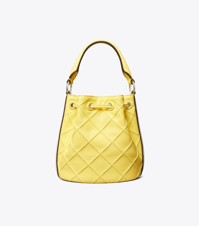 Tory Burch Lemon / White Mini Fleming Soft Patent Border Bucket Bags