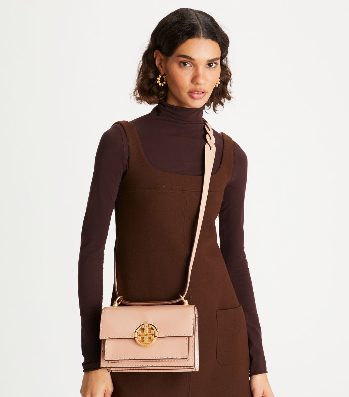Tory Burch Beige Small Miller Spazzolato Pickstitch Flap Shoulder Bags