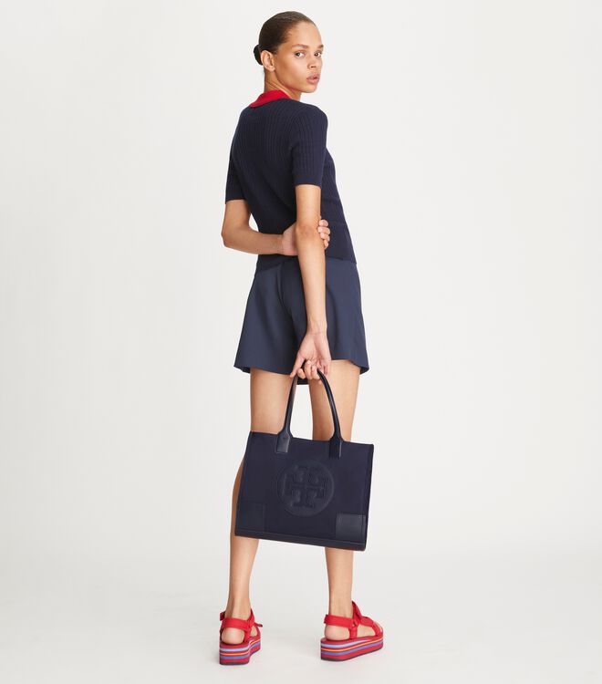 Tory Burch Navy Small Ella Tote Bags