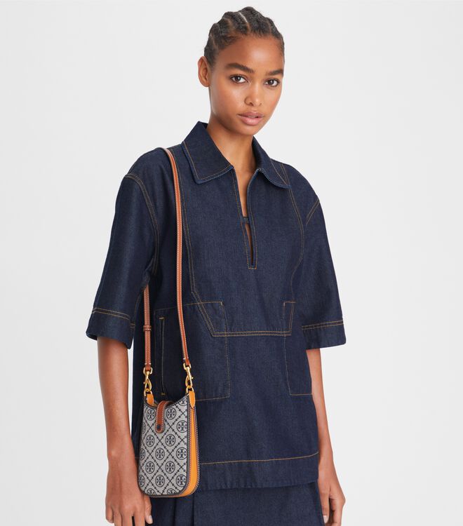 Tory Burch Navy T Monogram Crossbody Bags
