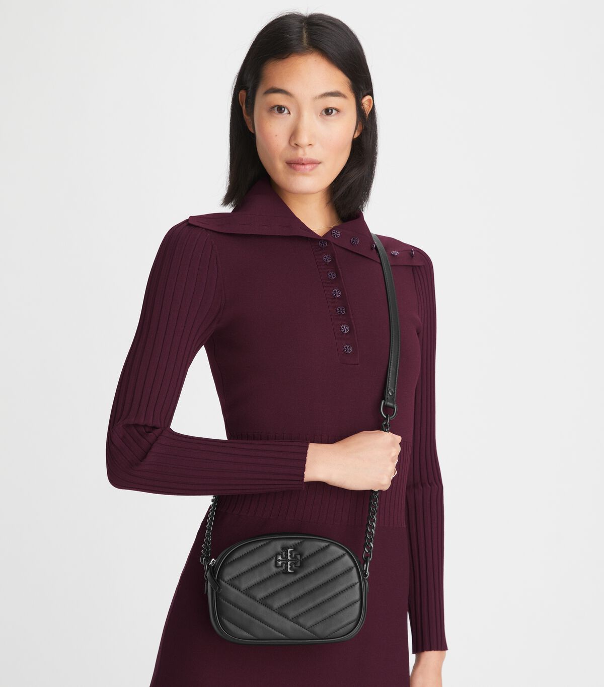 Tory Burch Black / Silver Small Kira Chevron Mini Bag