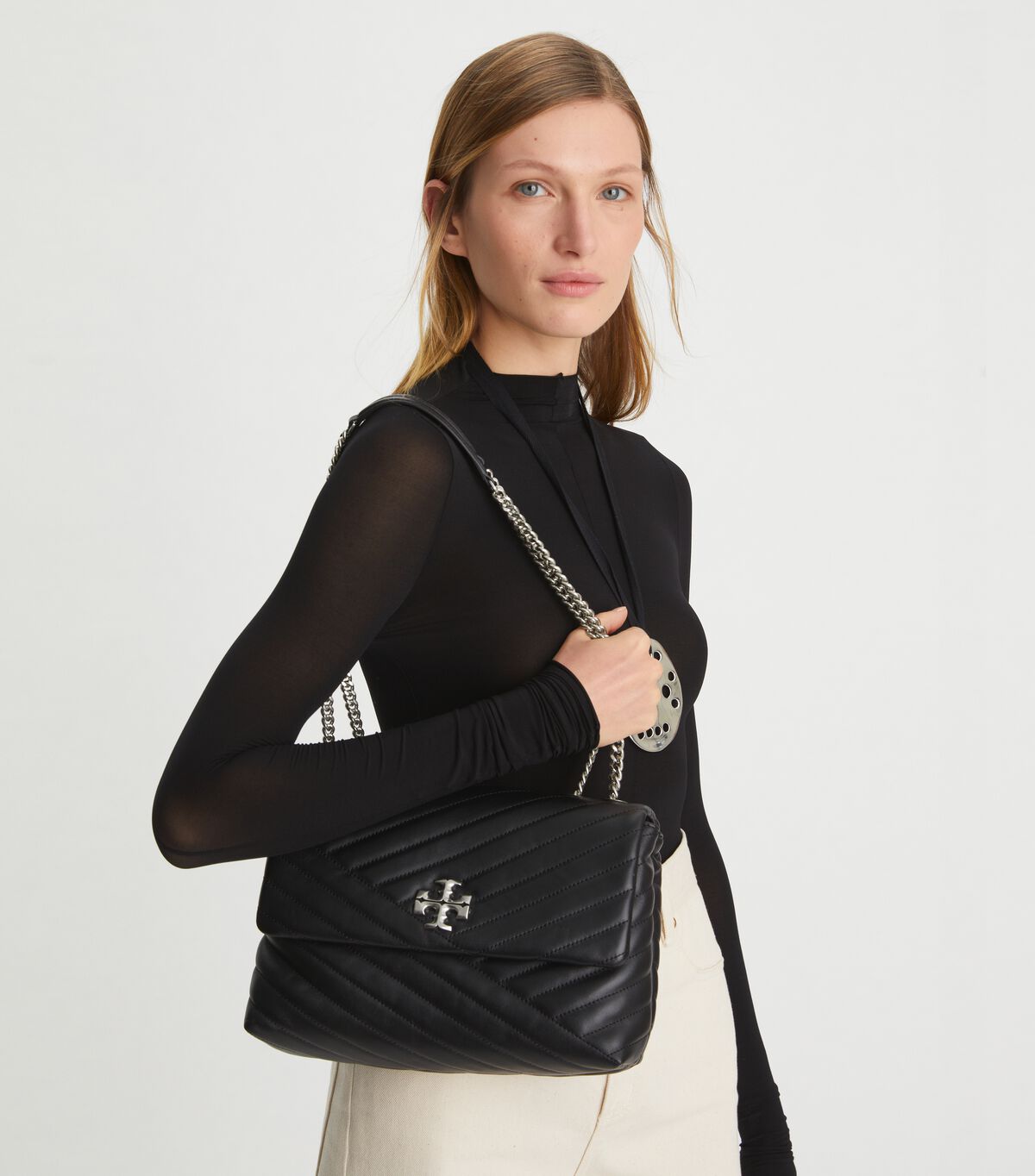 Tory Burch Black Kira Chevron Convertible Shoulder Bags