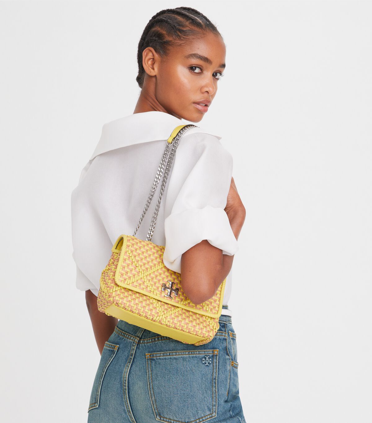 Tory Burch Dark Yellow Small Kira Diamond Woven Convertible Shoulder Bags