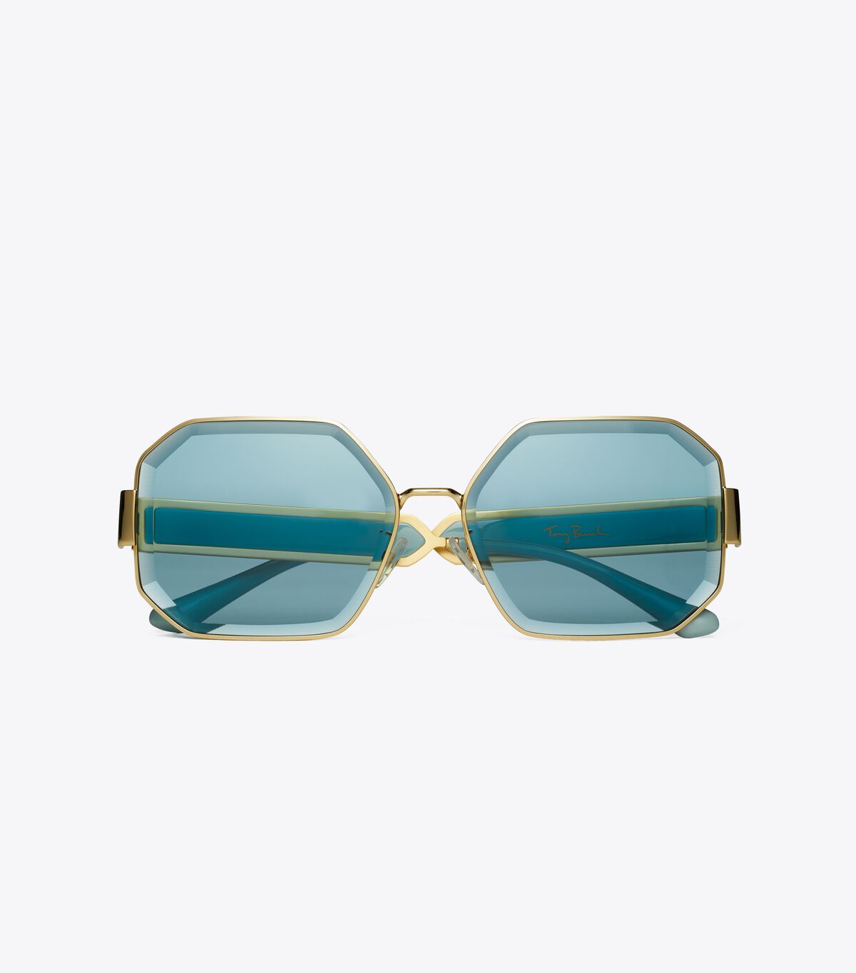 Tory Burch Gold / AZURE Kira Faceted Geometric Sunglasses