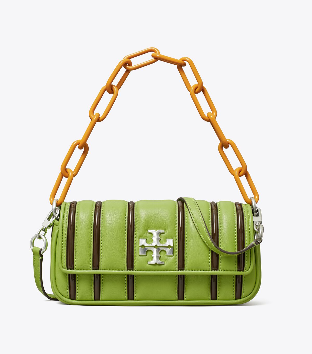 Tory Burch Brown Small Kira Bombé Stripe Flap Shoulder Bags