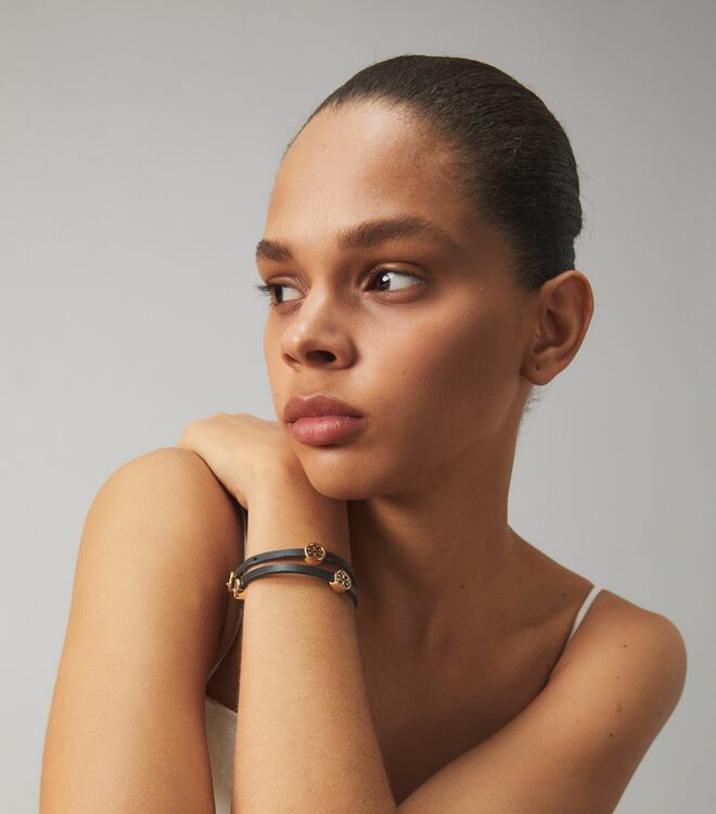 Tory Burch Gold / Black Miller Double-wrap Bracelet