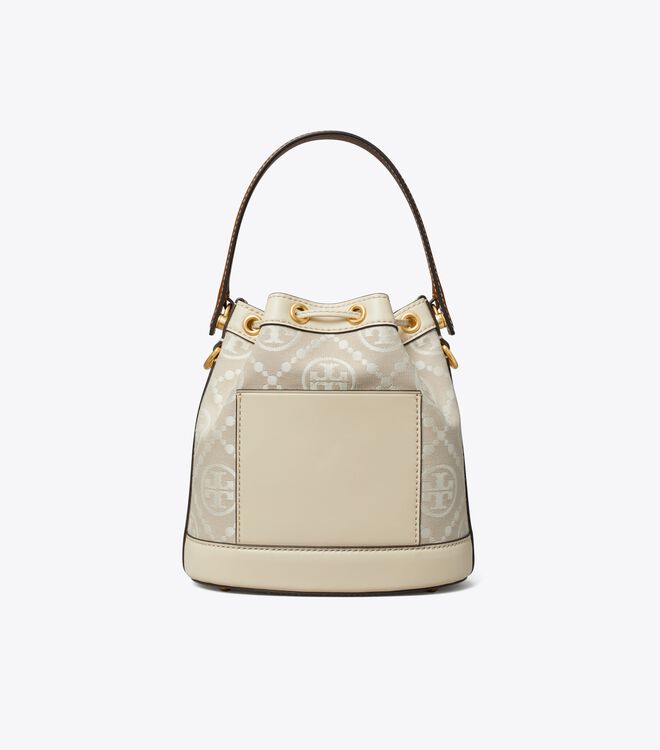 Tory Burch Beige T Monogram Bucket Bags