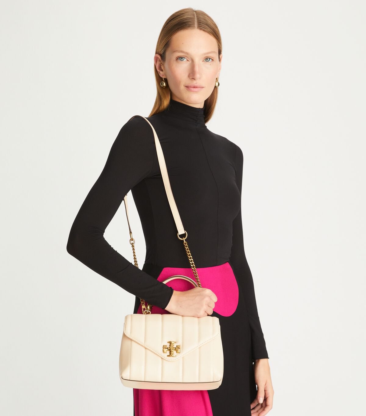 Tory Burch Beige / Gold Small Kira Quilted Satchel Bags