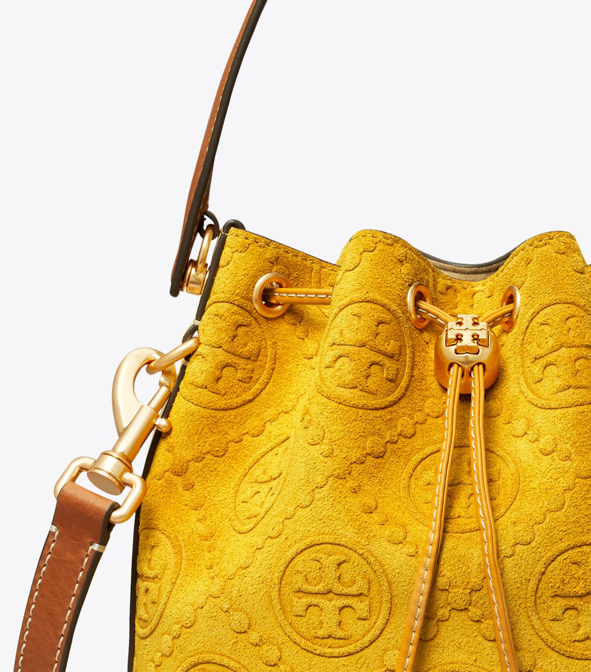 Tory Burch Deep Orange Flower T Monogram Suede Embossed Crossbody Bags
