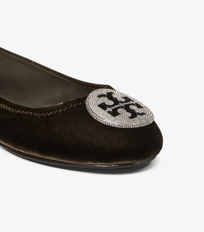 Tory Burch Black Minnie Travel Velvet Pavé Ballet Flats