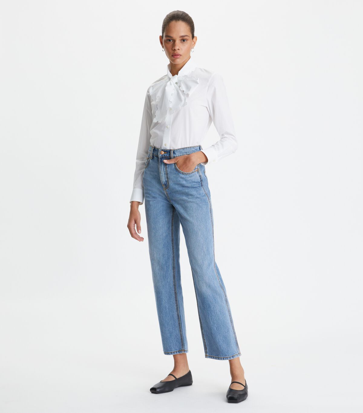 Tory Burch White Scalloped Poplin Blouse