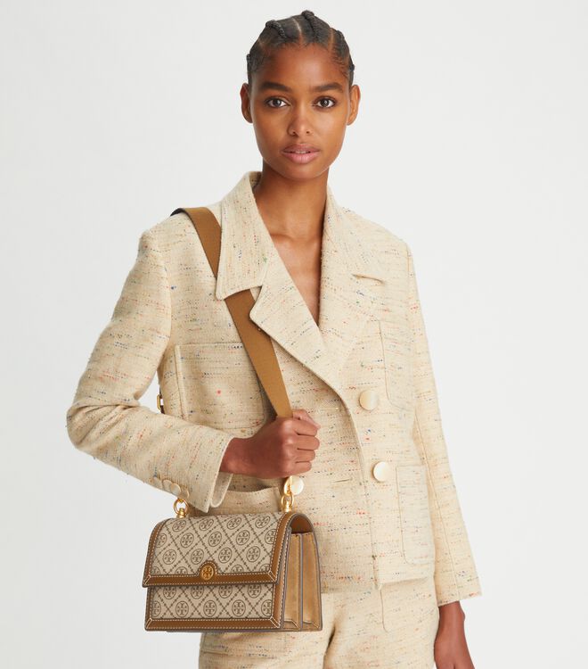 Tory Burch Brown Small T Monogram Shoulder Bags