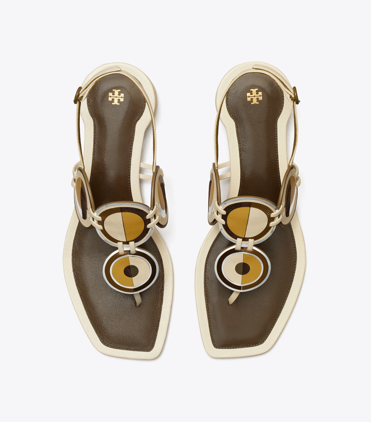 Tory Burch Light Cream Marquetry Disk Sandals