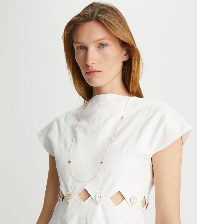 Tory Burch Gold Kira Pearl Delicate Long Necklace