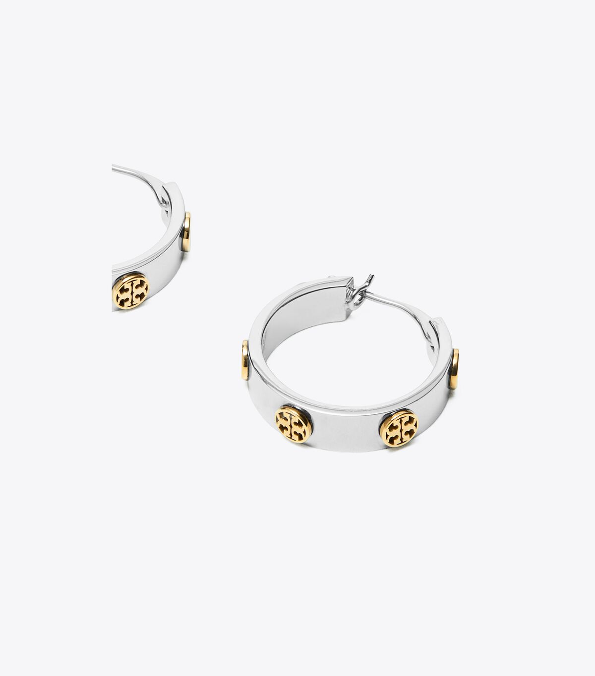 Tory Burch Silver / Gold Miller Stud Huggie Earrings