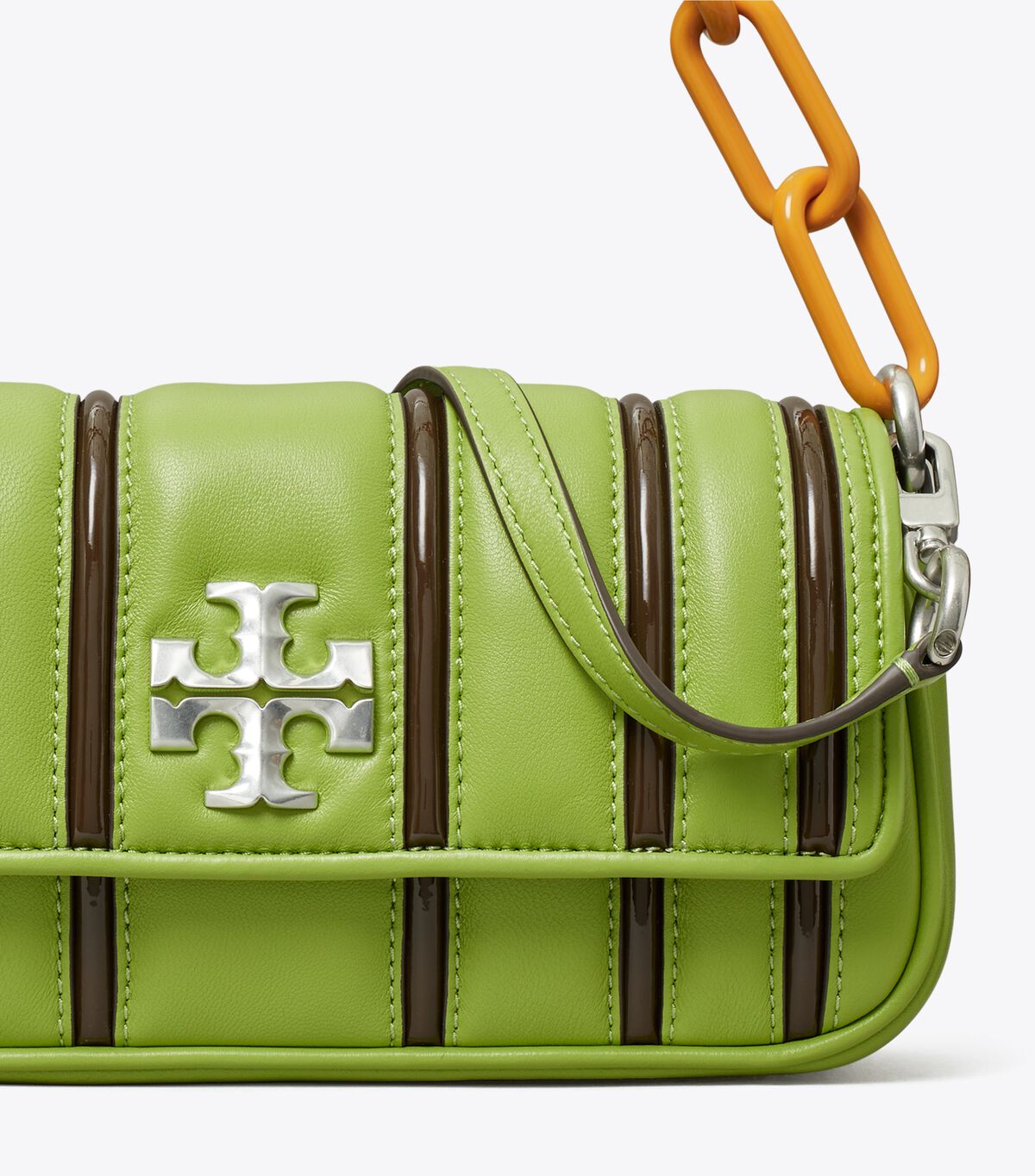 Tory Burch Brown Small Kira Bombé Stripe Flap Shoulder Bags