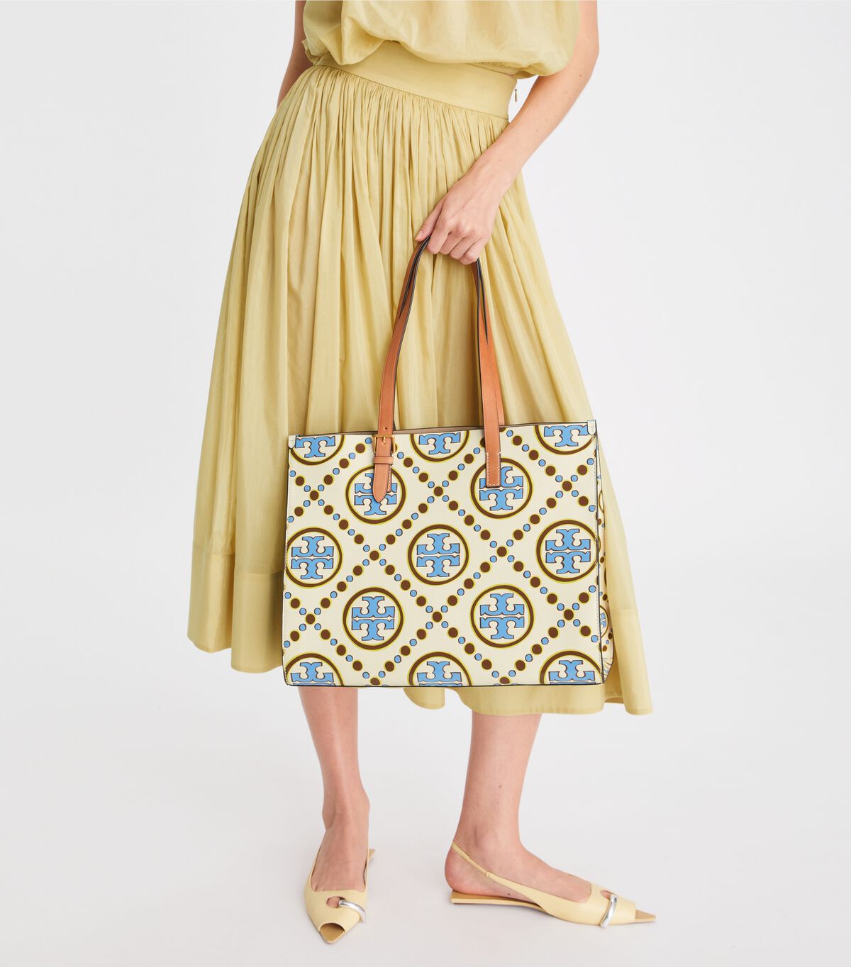 Tory Burch White / Blue T Monogram Tote Bags