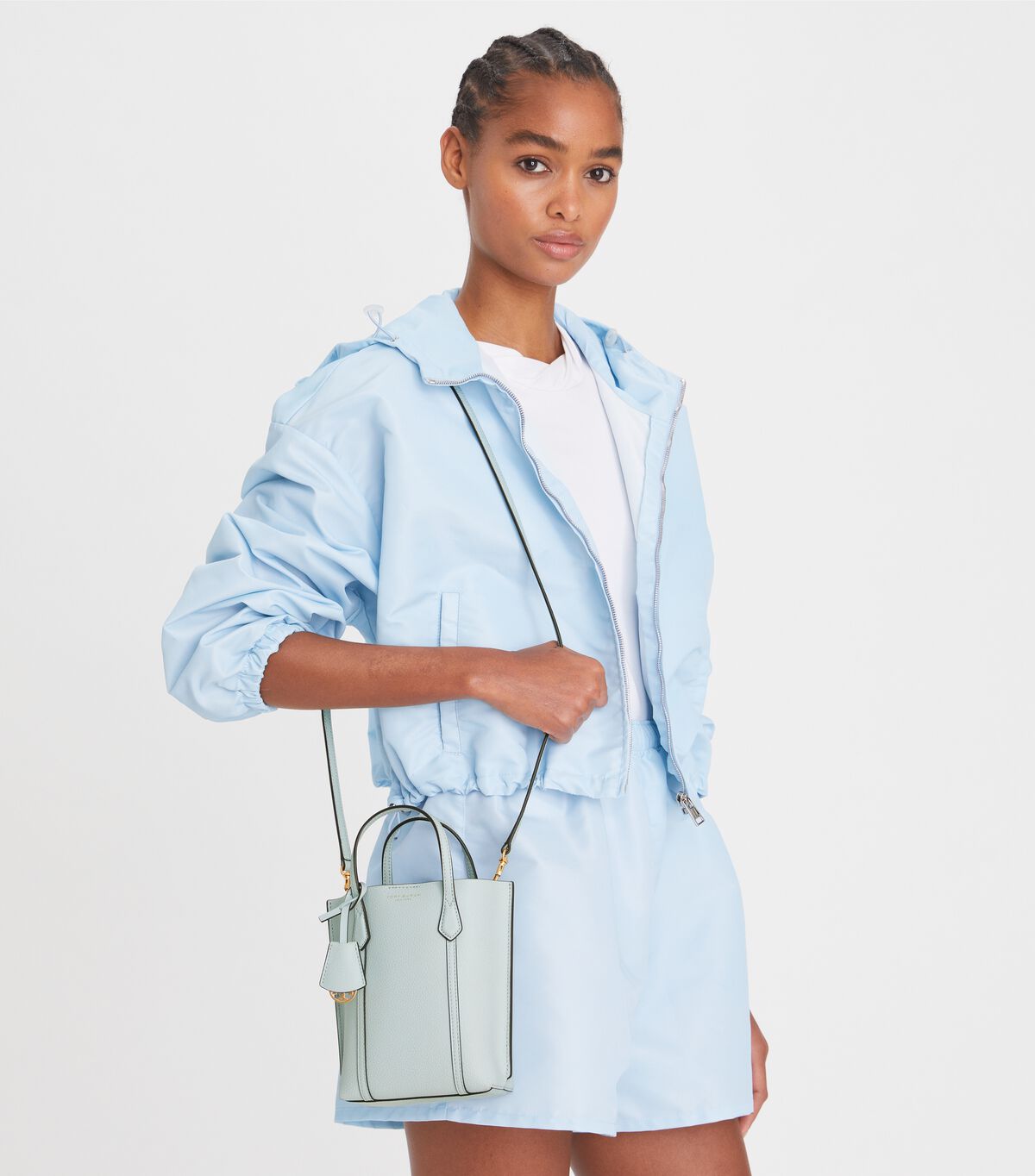 Tory Burch Turquoise / Grey Mini Perry Tote Bags
