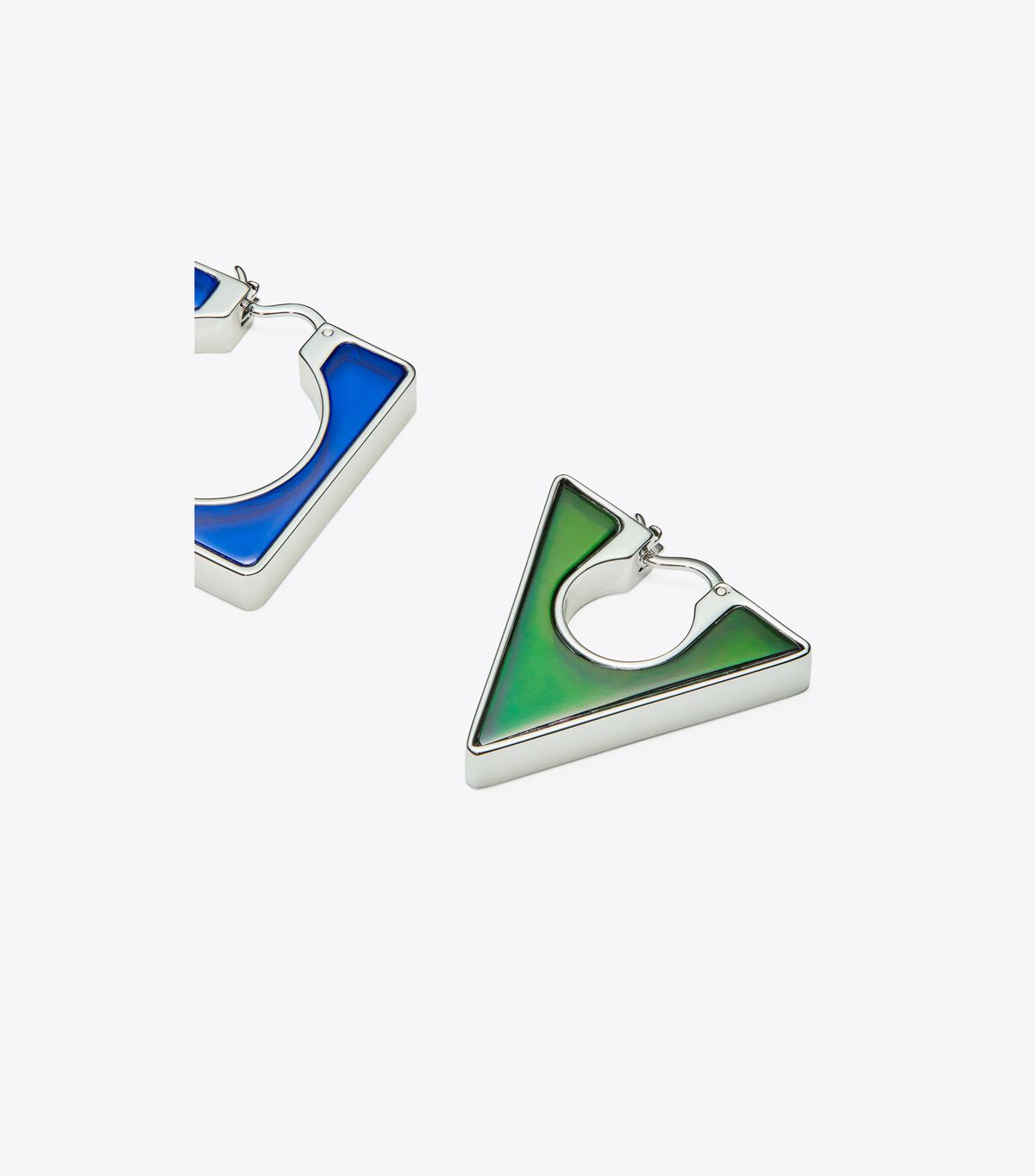 Tory Burch Silver / Blue / Green Geo Hoop Earrings