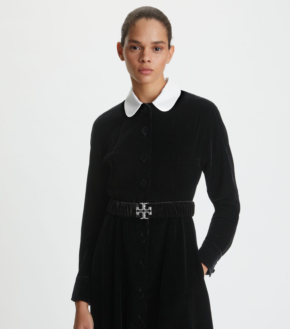 Tory Burch Black Eleanor Velvet Stretch Belts