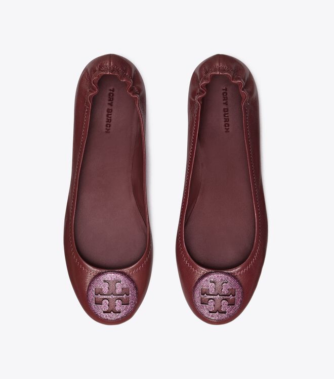 Tory Burch Claret Minnie Travel Pavé Ballet Flats