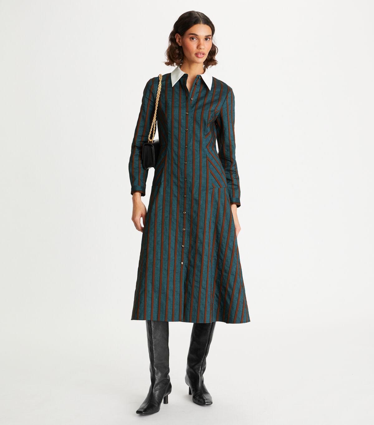 Tory Burch Dark Turquoise Striped Lightweight Canvas Dress