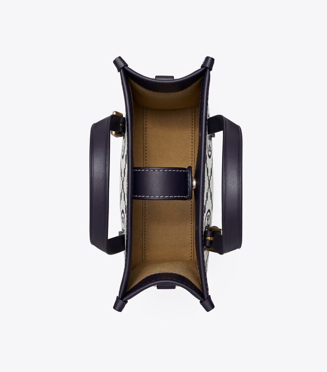 Tory Burch Navy Mini T Monogram Square Tote Bags