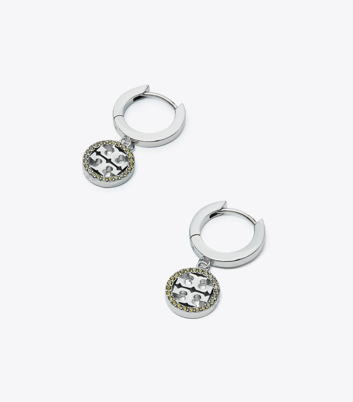 Tory Burch Silver / Olive Miller Pavé Hoop Earrings