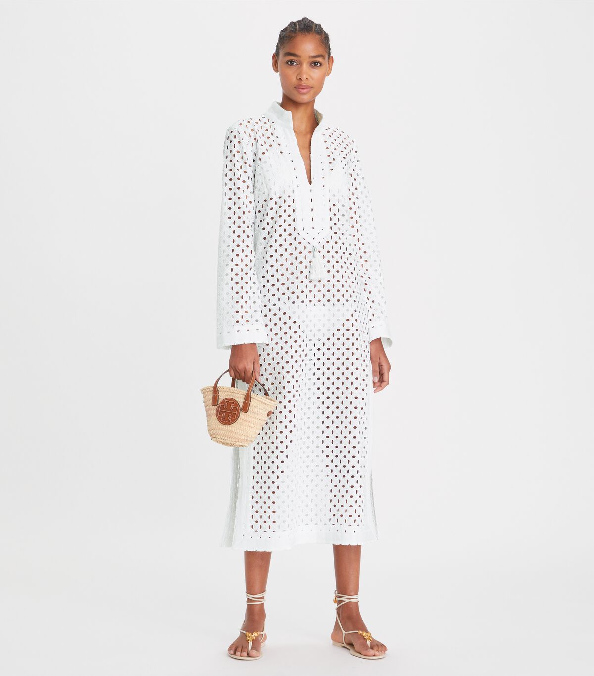 Tory Burch White Eyelet Mid-length Bikini Tops