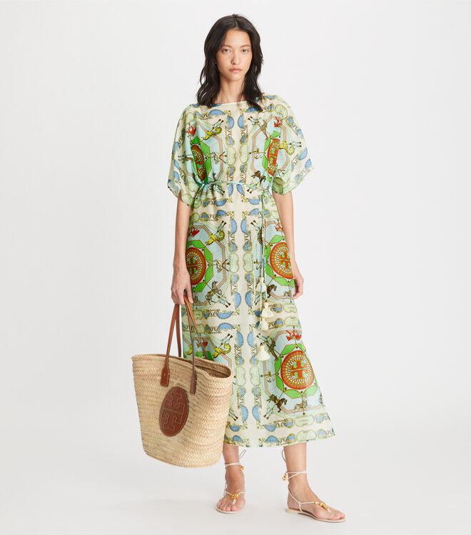 Tory Burch Green Printed Cotton Silk Dress