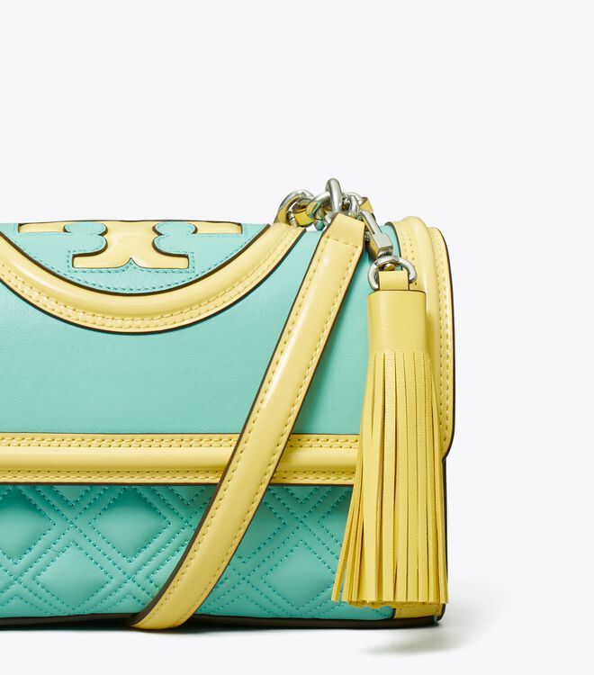 Tory Burch Turquoise / Lemon Small Fleming Patent Border Convertible Shoulder Bags