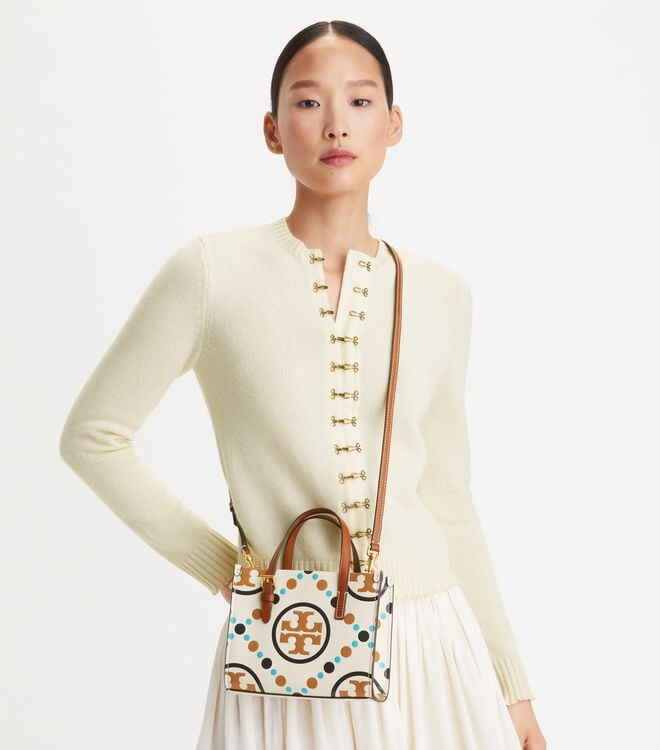 Tory Burch White Mini T Monogram Tote Bags