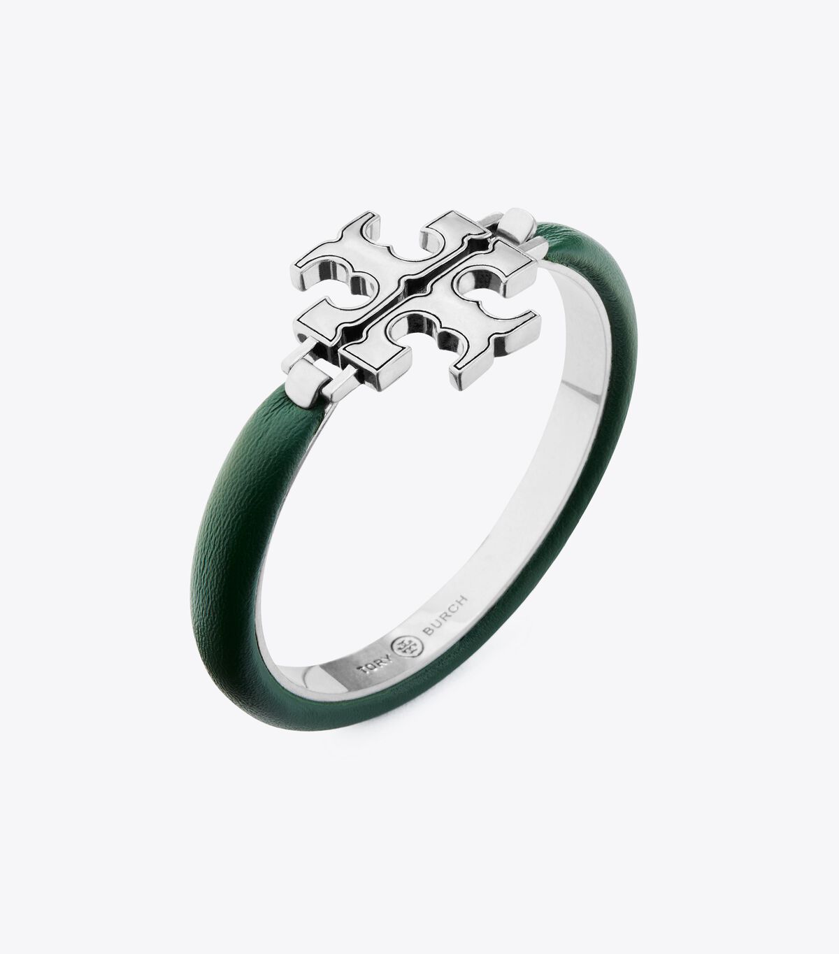 Tory Burch Silver / Dark Green Eleanor Leather Hinged Bracelet