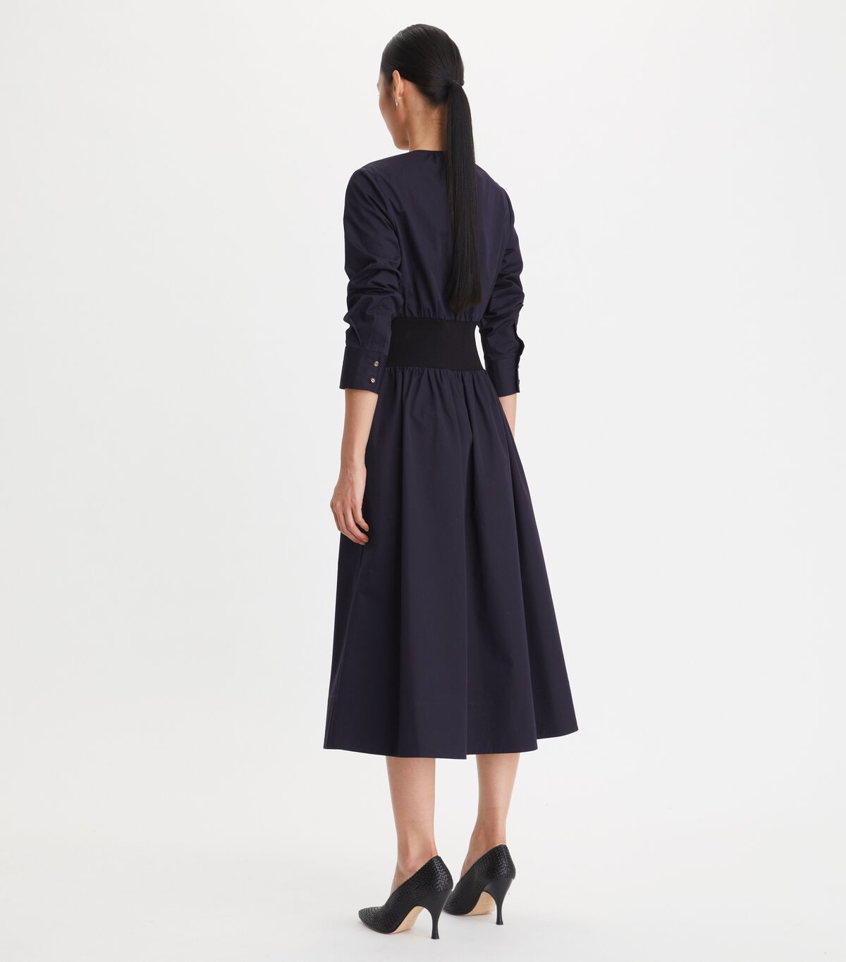 Tory Burch Navy Poplin Knit-waist Dress