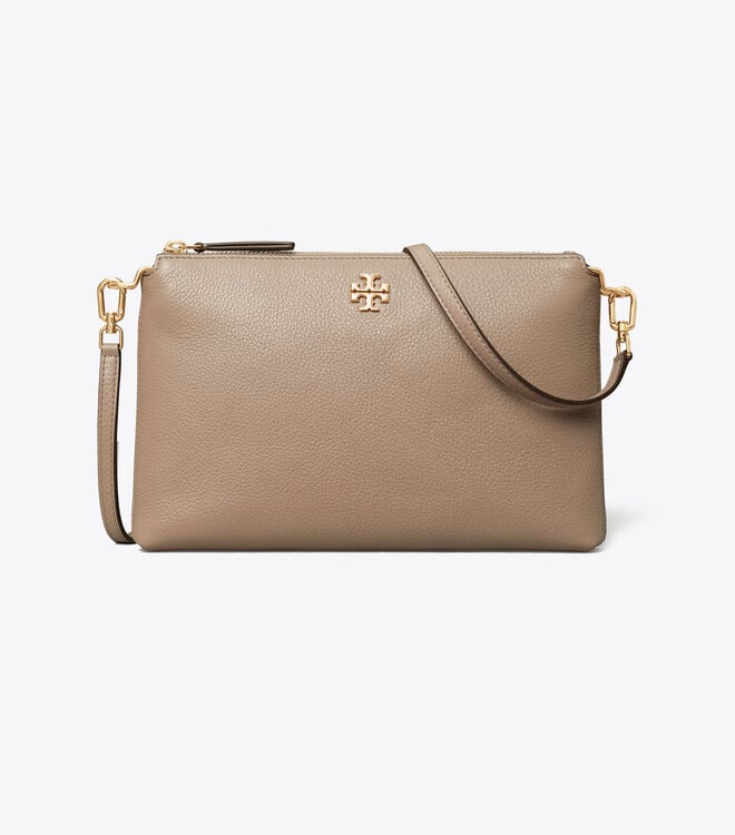 Tory Burch Grey Mercer Pebbled Zip Crossbody Bags