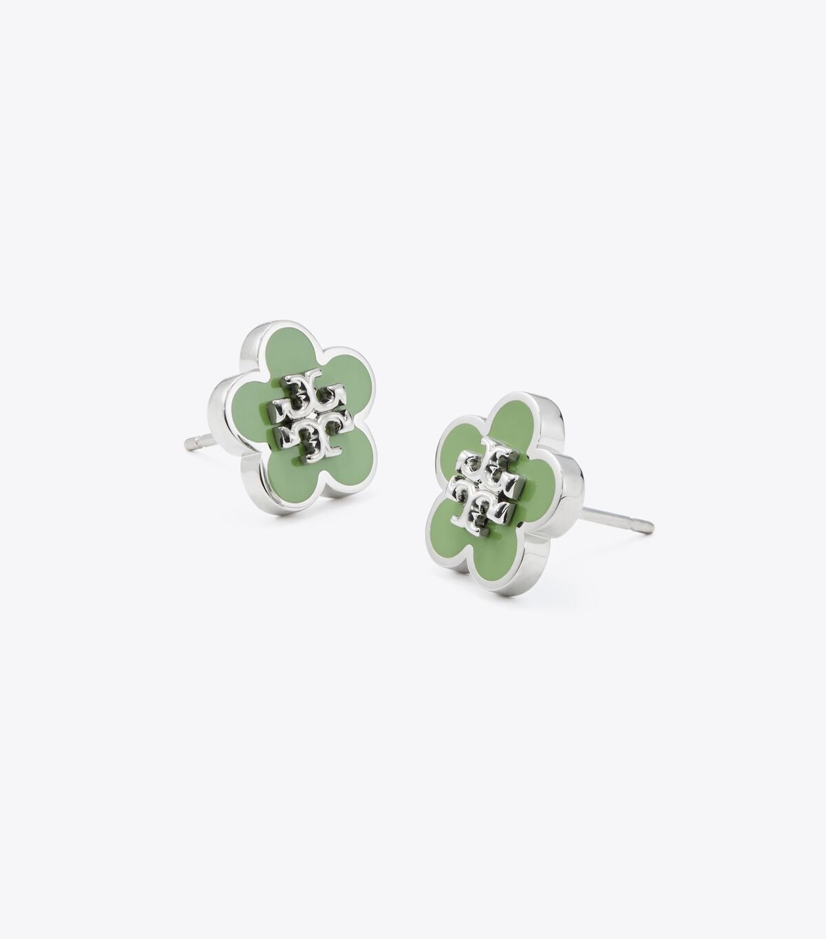 Tory Burch Silver Kira Enamel Flower Stud Earrings