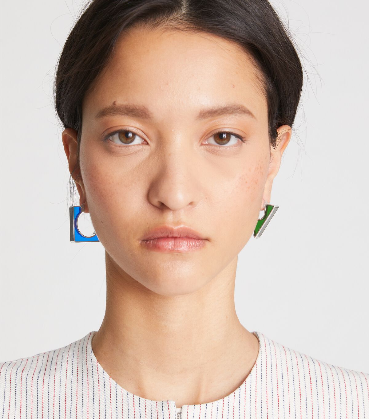 Tory Burch Silver / Blue / Green Geo Hoop Earrings