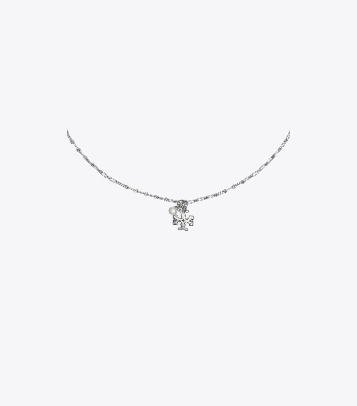 Tory Burch Silver / Cream Thin Roxanne Pendant Necklace