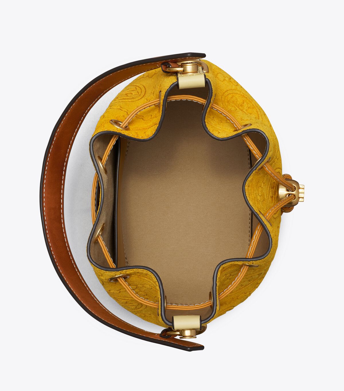 Tory Burch Deep Orange Flower T Monogram Suede Embossed Crossbody Bags