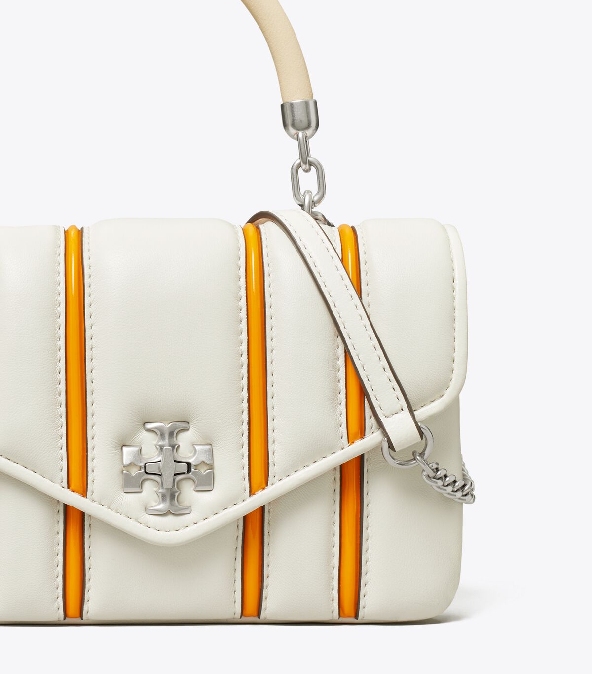 Tory Burch White / Orange Kira Bombé Stripe Mini Bag