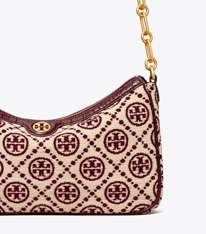 Tory Burch Claret / Cream T Monogram Chenille Mini Bag