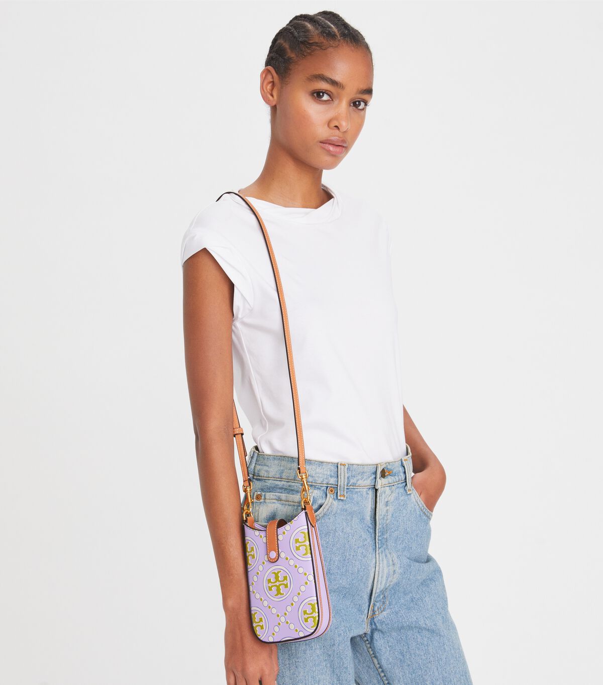 Tory Burch Lavender / White T Monogram Contrast Embossed Crossbody Bags