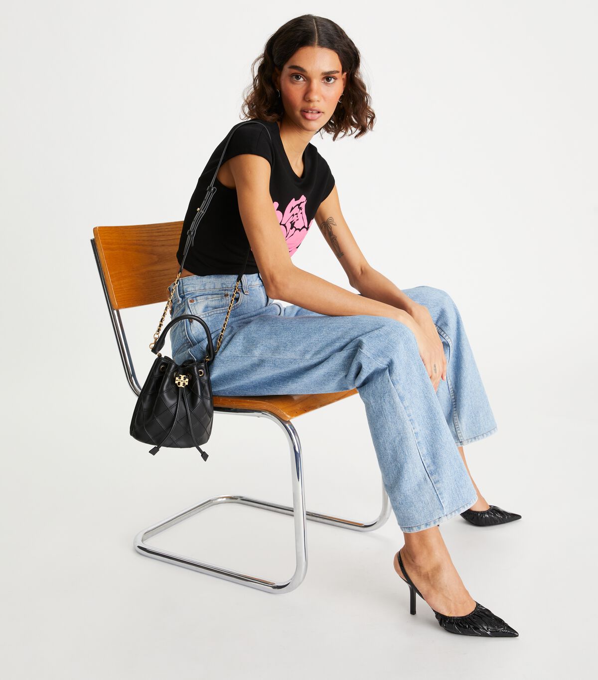 Tory Burch Black Small Fleming Soft Bucket Bags