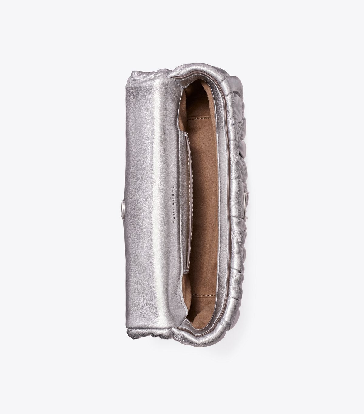 Tory Burch Silver Kira Metallic Diamond Ruched Mini Bag