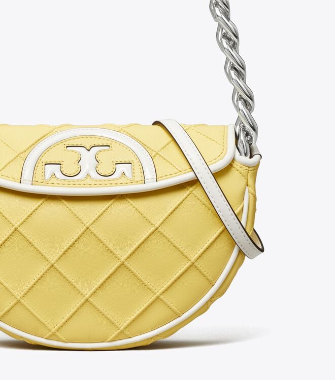 Tory Burch Lemon / White Mini Fleming Soft Patent Border Shoulder Bags