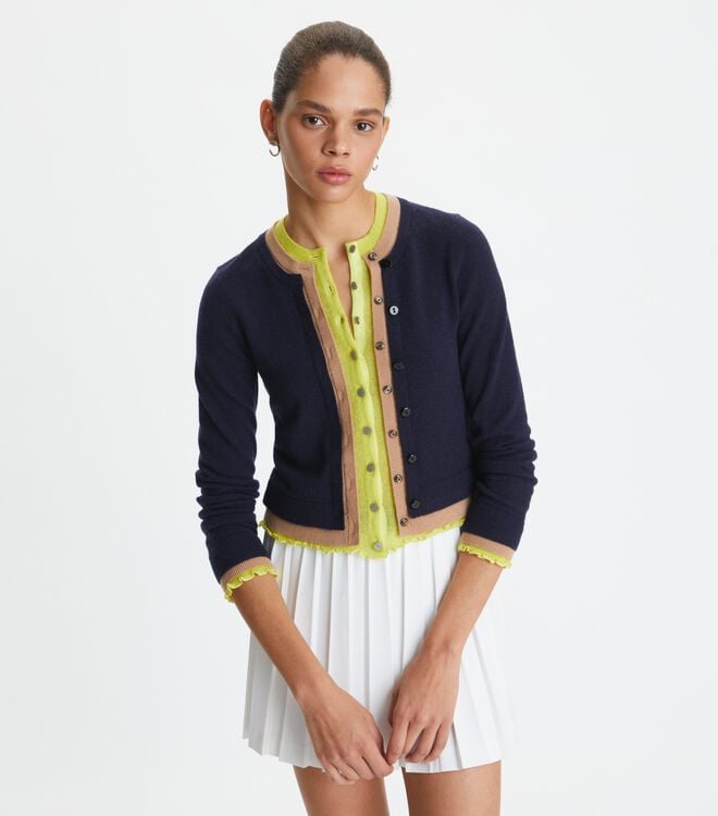 Tory Burch Navy Triple Layer Cashmere Cardigan