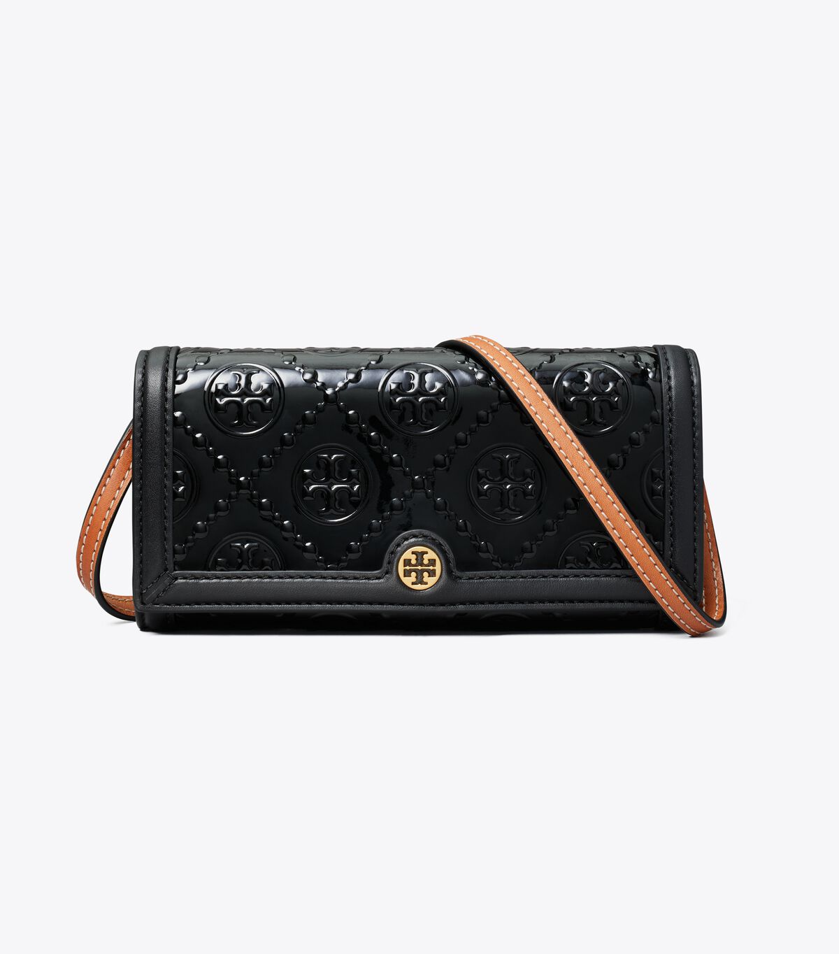 Tory Burch Black T Monogram Patent Embossed Crossbody Bags
