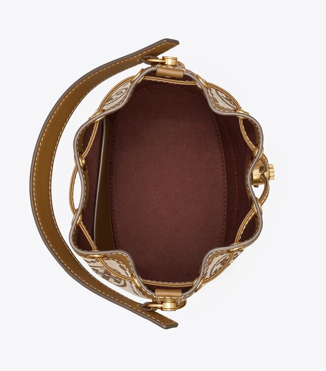 Tory Burch Brown T Monogram Jacquard Bucket Bags