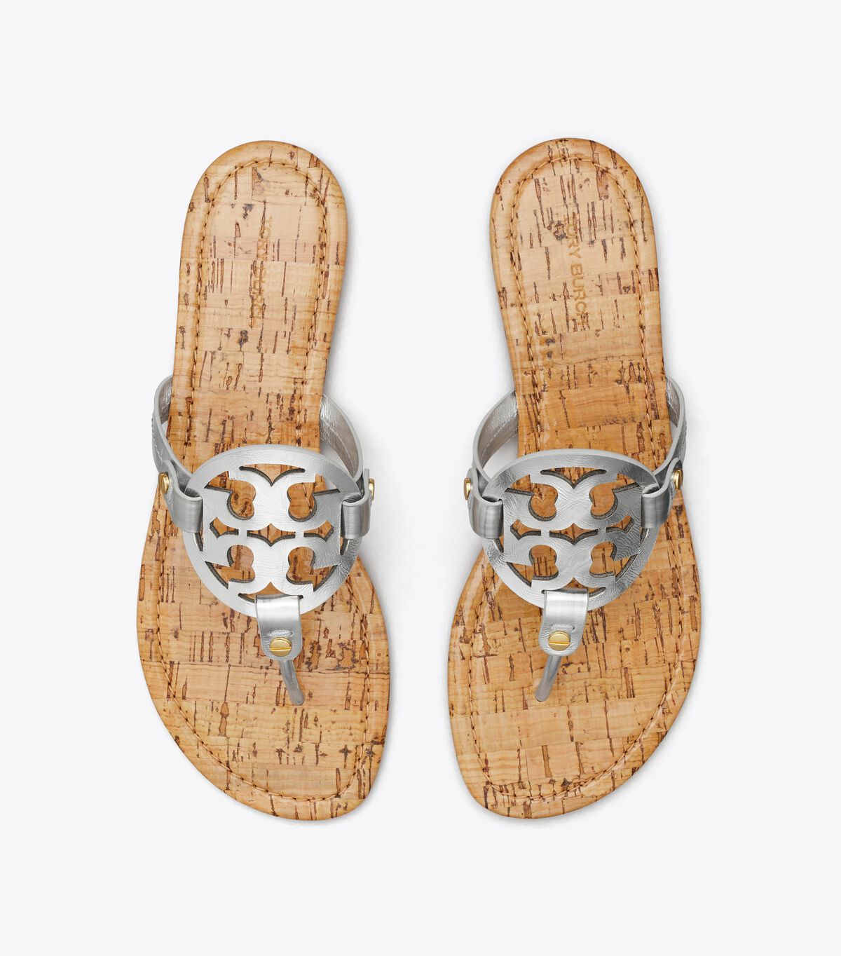 Tory Burch Silver / Beige Miller Leather Sandals