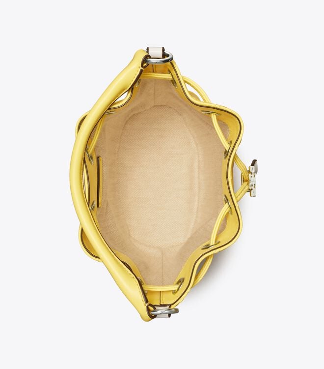 Tory Burch Lemon / White Mini Fleming Soft Patent Border Bucket Bags